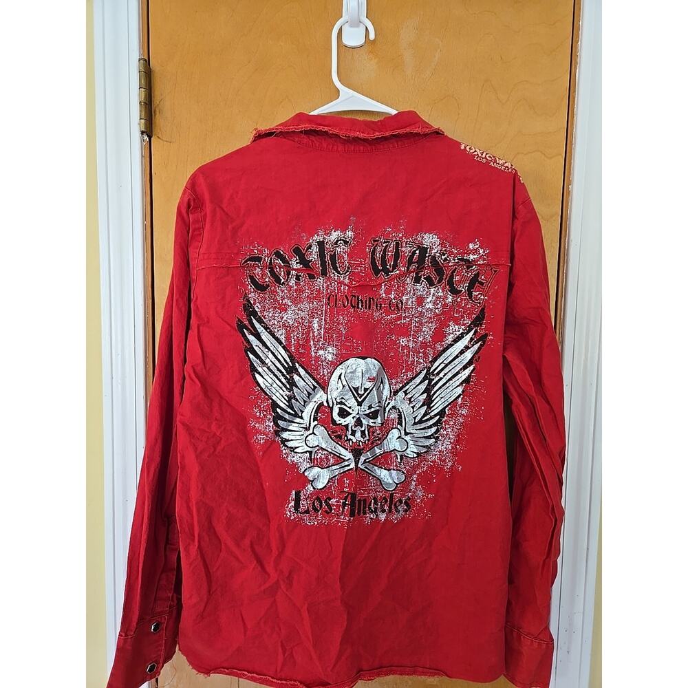Toxic Waste button up long sleeve RED MENS XXL RAW EDGE